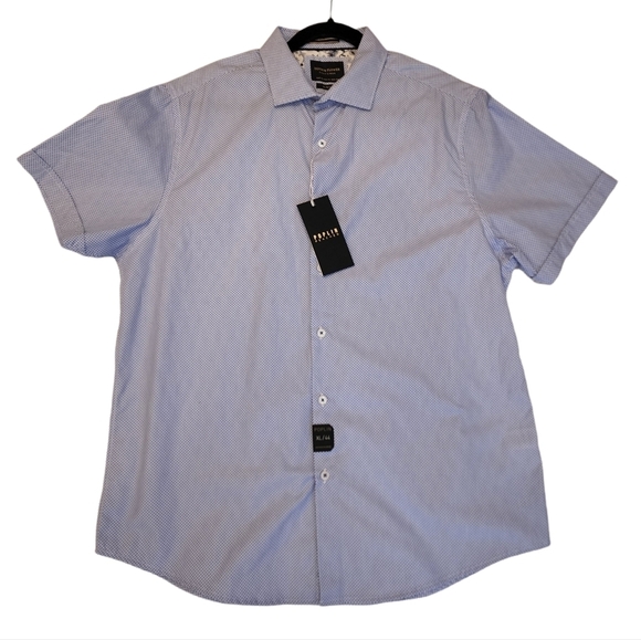 NWT Denim & Flower blue/white short sleeve button down shirt. Men's size XL - Picture 10 of 15